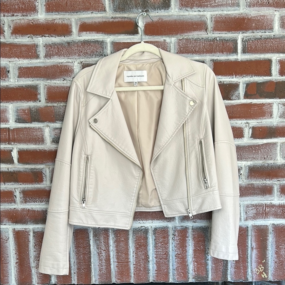 Cupcakes & Cashmere Cream Leather Moto Jacket Asymmetrical Zipper